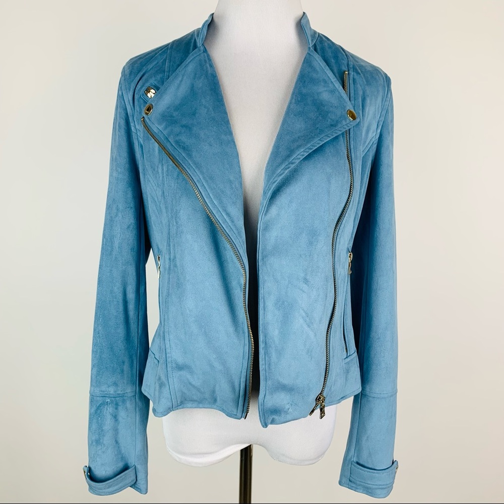 Chelsea & Violet Blue Faux Suede Moto Jacket Medium